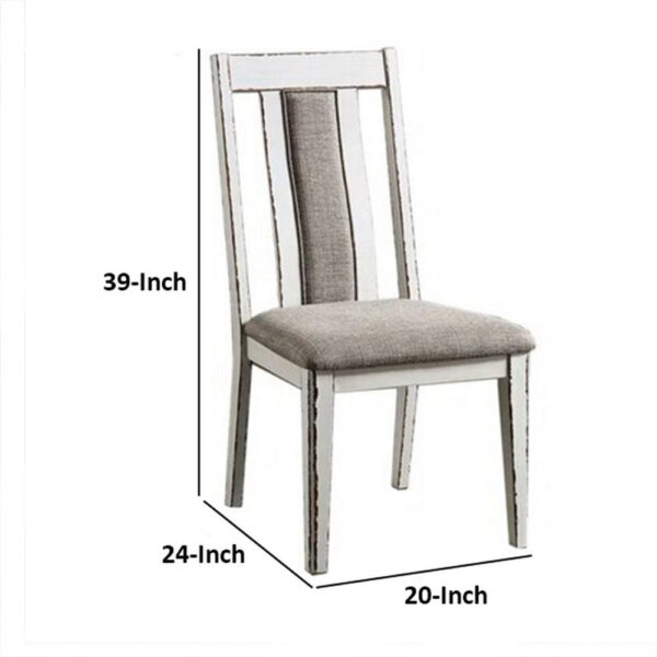 150220266991b2ebd4809.jpeg 24 Inch Dining Side Chair Set of 2, Rustic White Wood, Gray Fabric Seat
