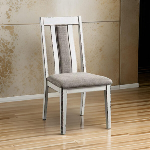 150220266991b2f04a253.jpeg 24 Inch Dining Side Chair Set of 2, Rustic White Wood, Gray Fabric Seat