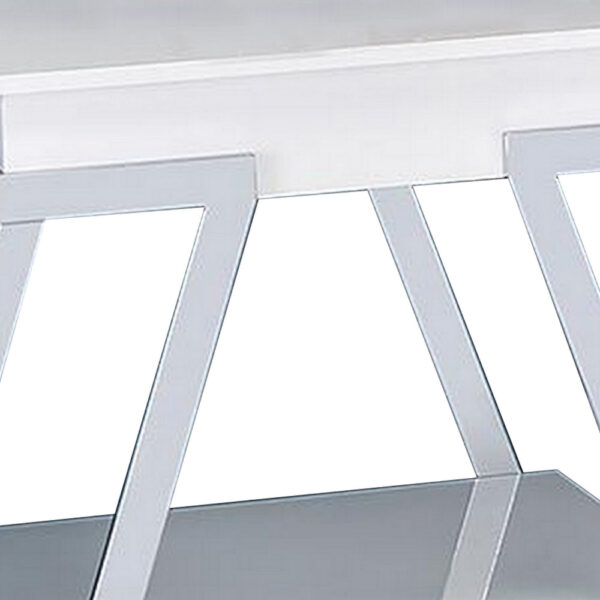 Tius 26 Inch Side End Table, Open Shelf, Chrome, High Gloss White Finish