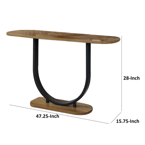 Obin 47 Inch Sofa Table, Rustic Oak Brown MDF, Black U Shape Steel Base