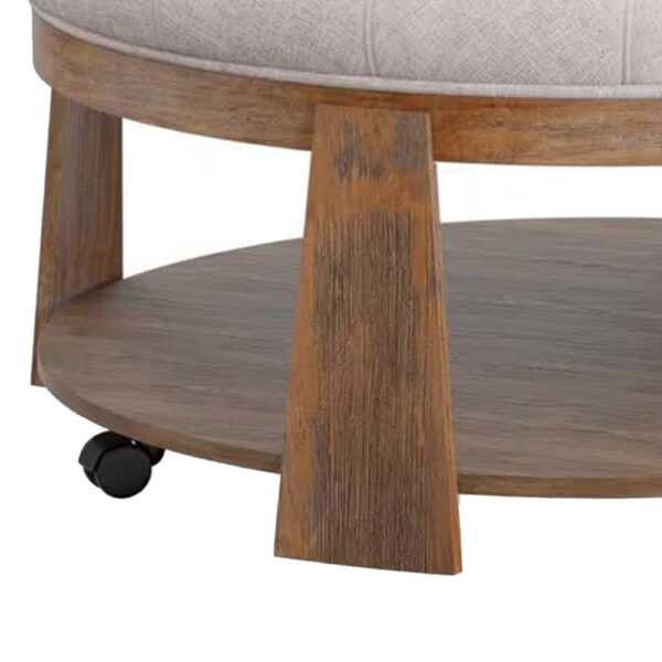 Gus 41 Inch Ottoman Coffee Table, Button Tufted Beige Fabric, Brown Wood