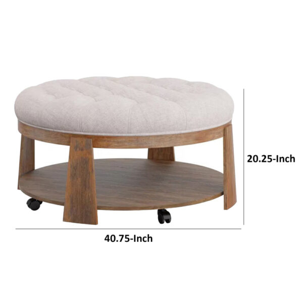 Gus 41 Inch Ottoman Coffee Table, Button Tufted Beige Fabric, Brown Wood