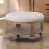 Gus 41 Inch Ottoman Coffee Table, Button Tufted Beige Fabric, Brown Wood