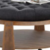Gus 41 Inch Ottoman Coffee Table, Button Tufted Gray Fabric, Brown Wood
