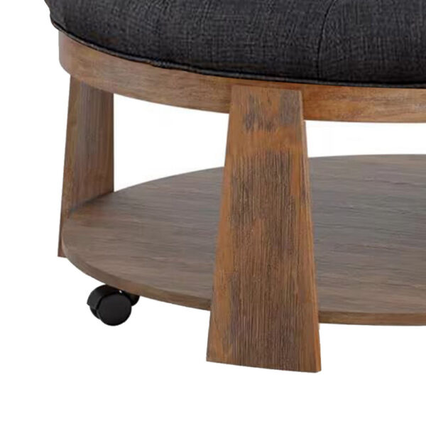 Gus 41 Inch Ottoman Coffee Table, Button Tufted Gray Fabric, Brown Wood