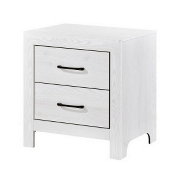 Eby 24 Inch Nightstand, 2 Drawers with Black Nickel Handles, White Finish