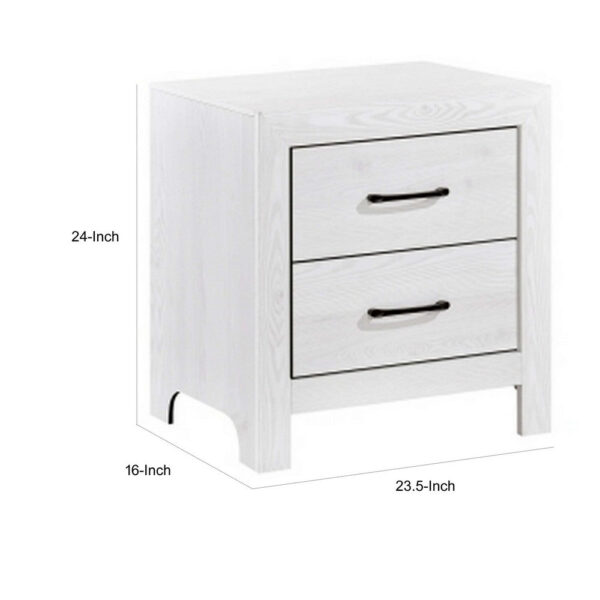 Eby 24 Inch Nightstand, 2 Drawers with Black Nickel Handles, White Finish