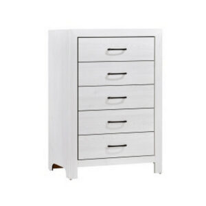 Eby 48 Inch Tall Dresser Chest, 5 Drawers with Black Nickel Handles, White