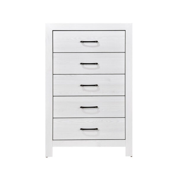 Eby 48 Inch Tall Dresser Chest, 5 Drawers with Black Nickel Handles, White