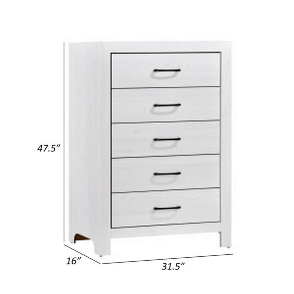 Eby 48 Inch Tall Dresser Chest, 5 Drawers with Black Nickel Handles, White