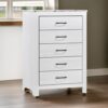 Eby 48 Inch Tall Dresser Chest, 5 Drawers with Black Nickel Handles, White