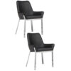150220266991b46594a0b.jpeg Fuma 23 Inch Set of 2 Dining Chairs, Foam Fill, Black Faux Leather, Silver