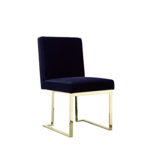 Boly 24 Inch Side Dining Chair Set of 2, Navy Blue Velvet, Gold Cantilever