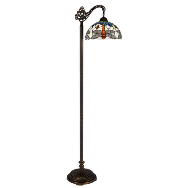 62 Inch Floor Lamp, Down Arc Shade Tiffany Style Stained Glass, Bronze