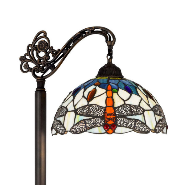 62 Inch Floor Lamp, Down Arc Shade Tiffany Style Stained Glass, Bronze