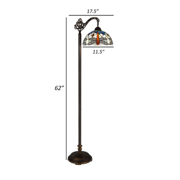 62 Inch Floor Lamp, Down Arc Shade Tiffany Style Stained Glass, Bronze