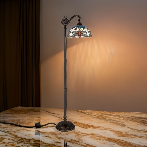 62 Inch Floor Lamp, Down Arc Shade Tiffany Style Stained Glass, Bronze