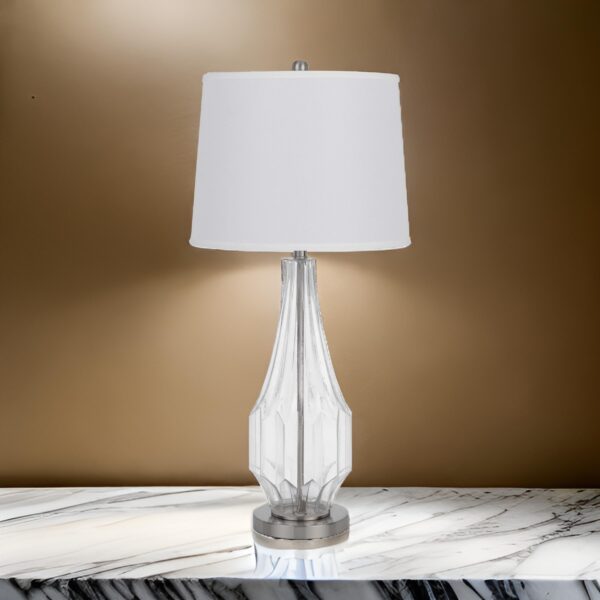 34 Inch Table Lamp Set of 2, White Drum Shade, Glass, Round Metal Base