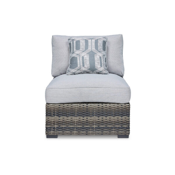 150220266991b6463b330.jpeg Saki 35 Inch Outdoor Armless Chair Set of 2 with 2 Pillows, Wicker, Gray