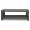 Ellie 50 Inch Outdoor Coffee Table, Lower Shelf, Gray Resin Wicker, Metal
