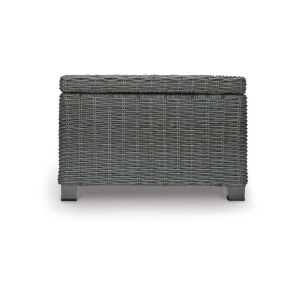 Ellie 50 Inch Outdoor Coffee Table, Lower Shelf, Gray Resin Wicker, Metal