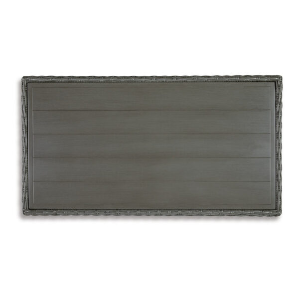 Ellie 50 Inch Outdoor Coffee Table, Lower Shelf, Gray Resin Wicker, Metal