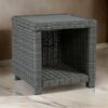 Ellie 23 Inch Outdoor End Table, Lower Shelf, Gray Resin Wicker, Metal