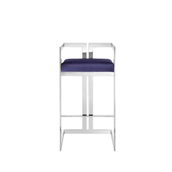 Suki 30 Inch Cantilever Barstool Chair, Foam Navy Blue Velvet, Silver Frame