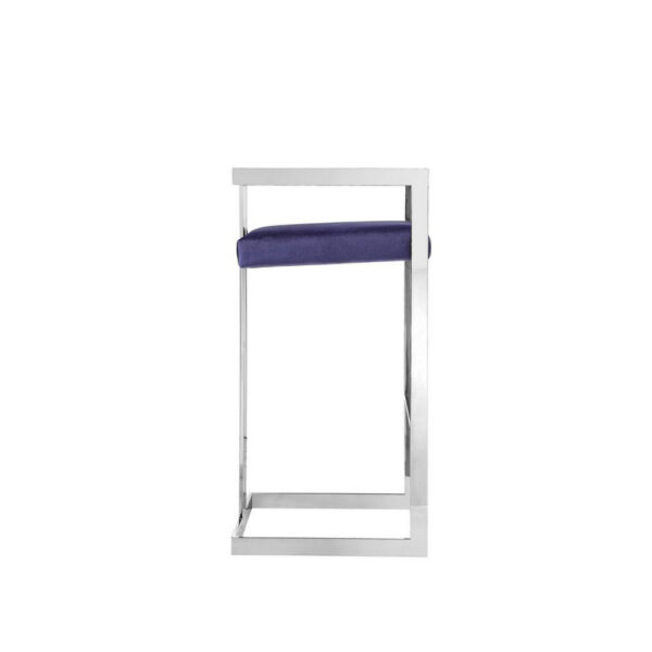 Suki 30 Inch Cantilever Barstool Chair, Foam Navy Blue Velvet, Silver Frame