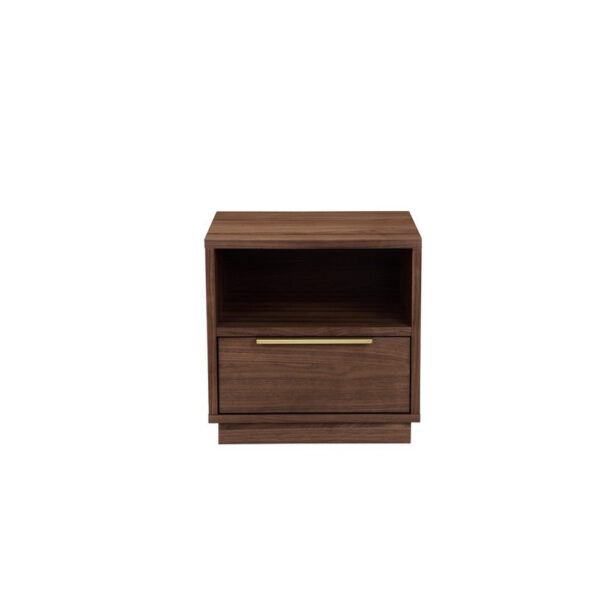 Tommy 18 Inch Nightstand, 1 Drawer with Handle, 1 Storage Cubby, Brown Gold