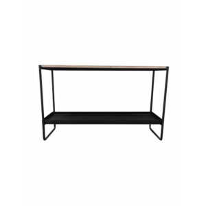 Evon 39 Inch Console Table, Natural Brown Wood Top and Shelf, Black Metal