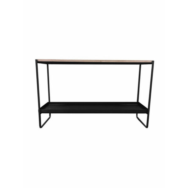Evon 39 Inch Console Table, Natural Brown Wood Top and Shelf, Black Metal