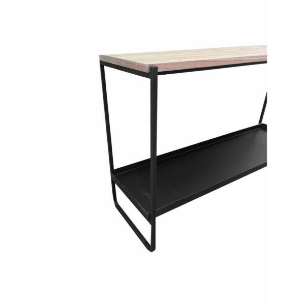 Evon 39 Inch Console Table, Natural Brown Wood Top and Shelf, Black Metal