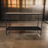 Evon 39 Inch Console Table, Natural Brown Wood Top and Shelf, Black Metal
