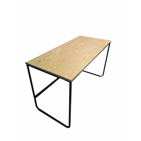 Evon 47 Inch Office Desk, Natural Brown Wood Top, Open Base, Black Metal