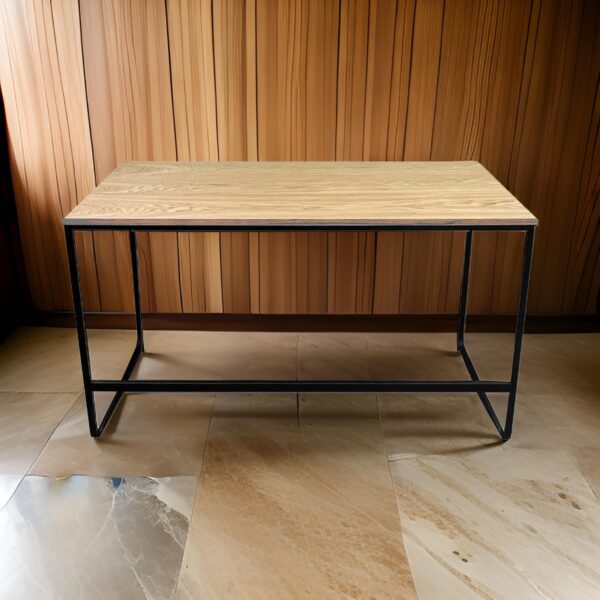 Evon 47 Inch Office Desk, Natural Brown Wood Top, Open Base, Black Metal