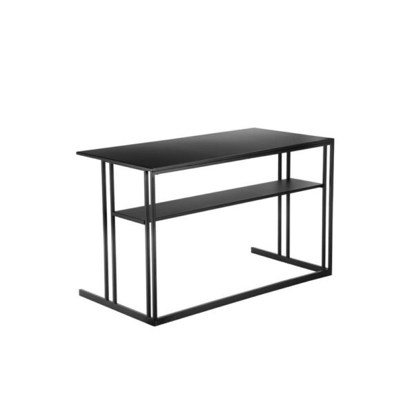 Femi 47 Inch Office Desk with Shelf, Open Steel Base, Modern Black Finish