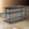 Femi 47 Inch Office Desk with Shelf, Open Steel Base, Modern Black Finish