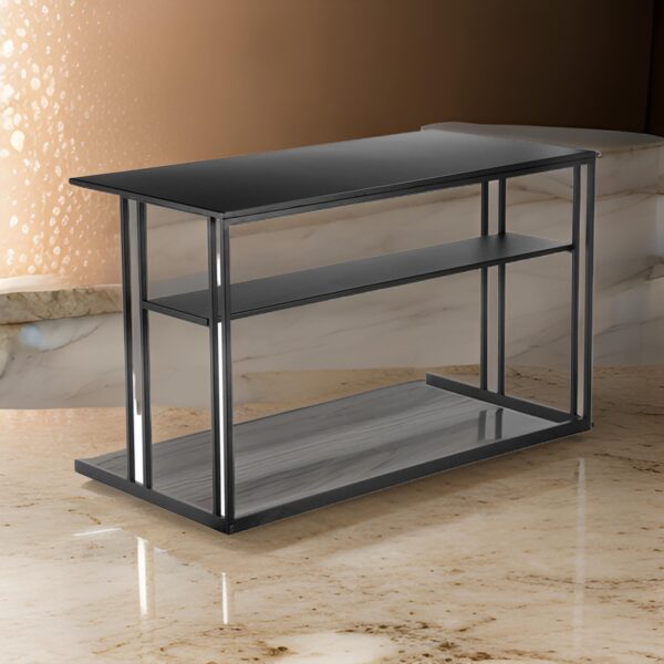 Femi 47 Inch Office Desk with Shelf, Open Steel Base, Modern Black Finish