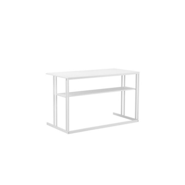 Femi 47 Inch Office Desk with Shelf, Open Steel Base, Modern White Finish