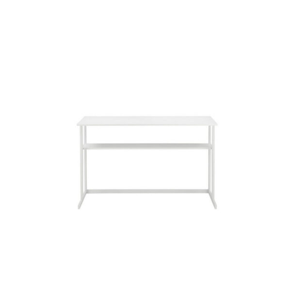 Femi 47 Inch Office Desk with Shelf, Open Steel Base, Modern White Finish