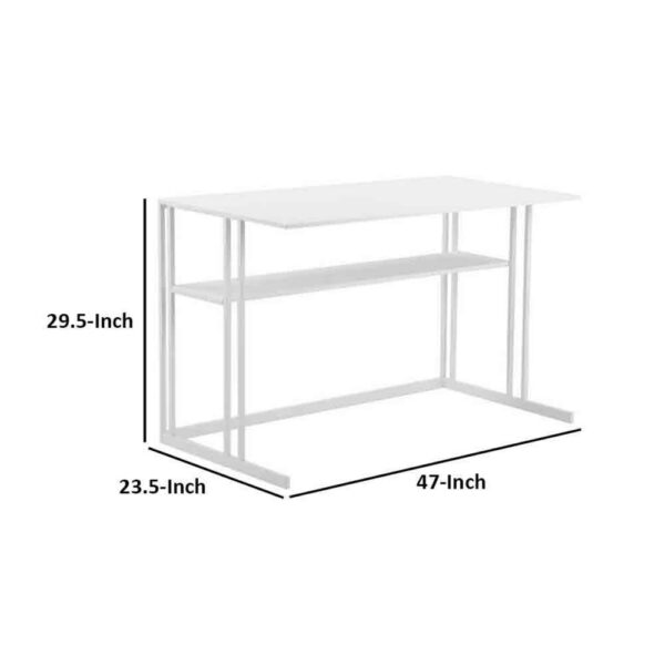 Femi 47 Inch Office Desk with Shelf, Open Steel Base, Modern White Finish