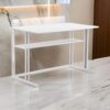 Femi 47 Inch Office Desk with Shelf, Open Steel Base, Modern White Finish