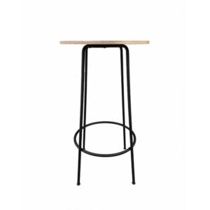 150220266991b788b8c9e.jpeg Neni 42 Inch Bar Table, Round Natural Brown Wood Top, Modern Black Metal