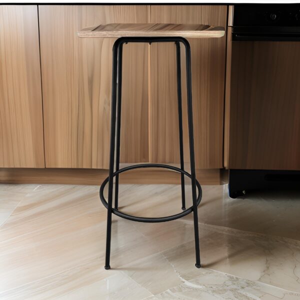 150220266991b794f0923.jpeg Neni 42 Inch Bar Table, Round Natural Brown Wood Top, Modern Black Metal