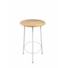 Neni 42 Inch Bar Table, Round Natural Brown Wood Top, Modern White Metal