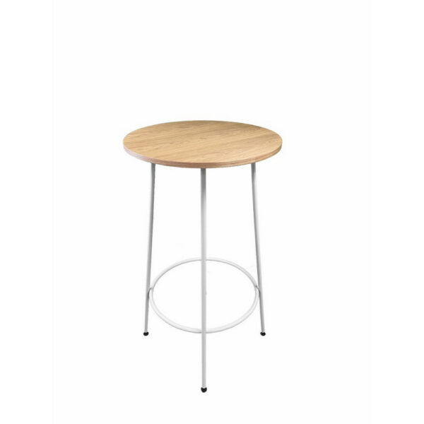 Neni 42 Inch Bar Table, Round Natural Brown Wood Top, Modern White Metal