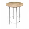 Neni 42 Inch Bar Table, Round Natural Brown Wood Top, Modern White Metal