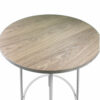 Neni 42 Inch Bar Table, Round Natural Brown Wood Top, Modern White Metal