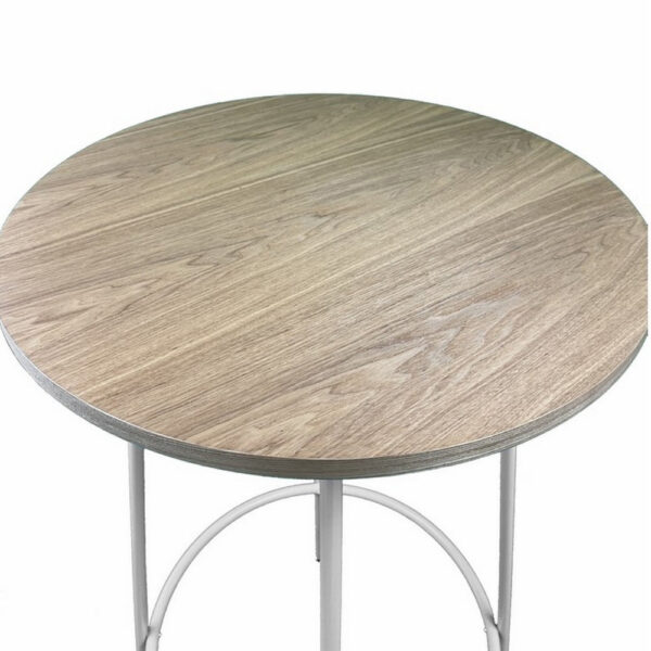 Neni 42 Inch Bar Table, Round Natural Brown Wood Top, Modern White Metal